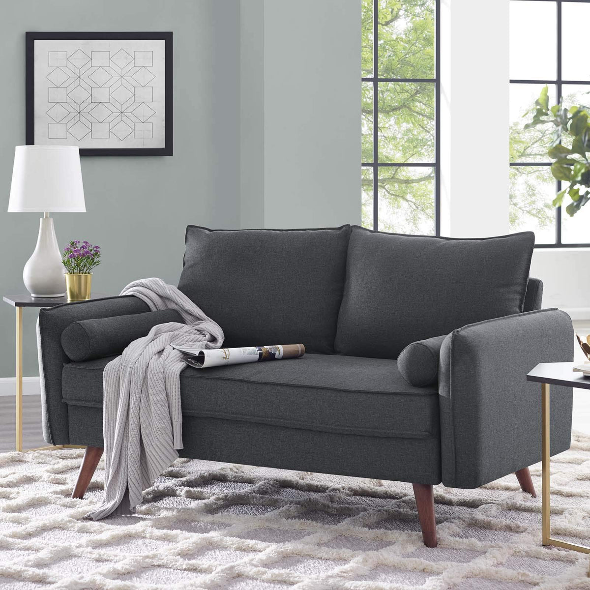 Modway Eei3091Gry Revive Contemporary Modern Fabric Upholstered Loveseat In Gray