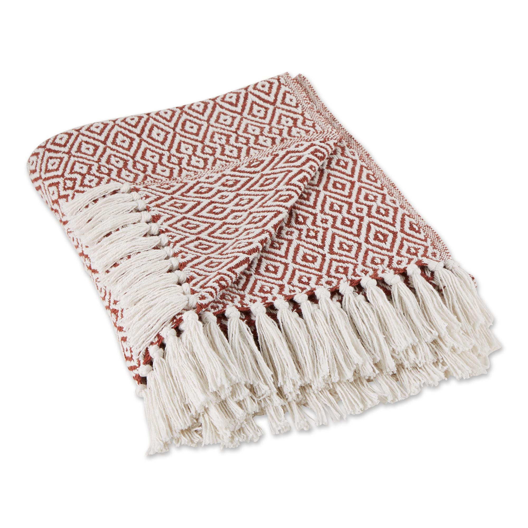 Dii Rustic Farmhouse Double Diamond Woven Throw, 50X60, Cinnamon