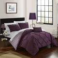 Chic Home Jacky 4 Piece Reversible Comforter Bag Pinch Pleat Ruffled Design Geometric Chevron Pattern Bedding Set-Decorative Pil