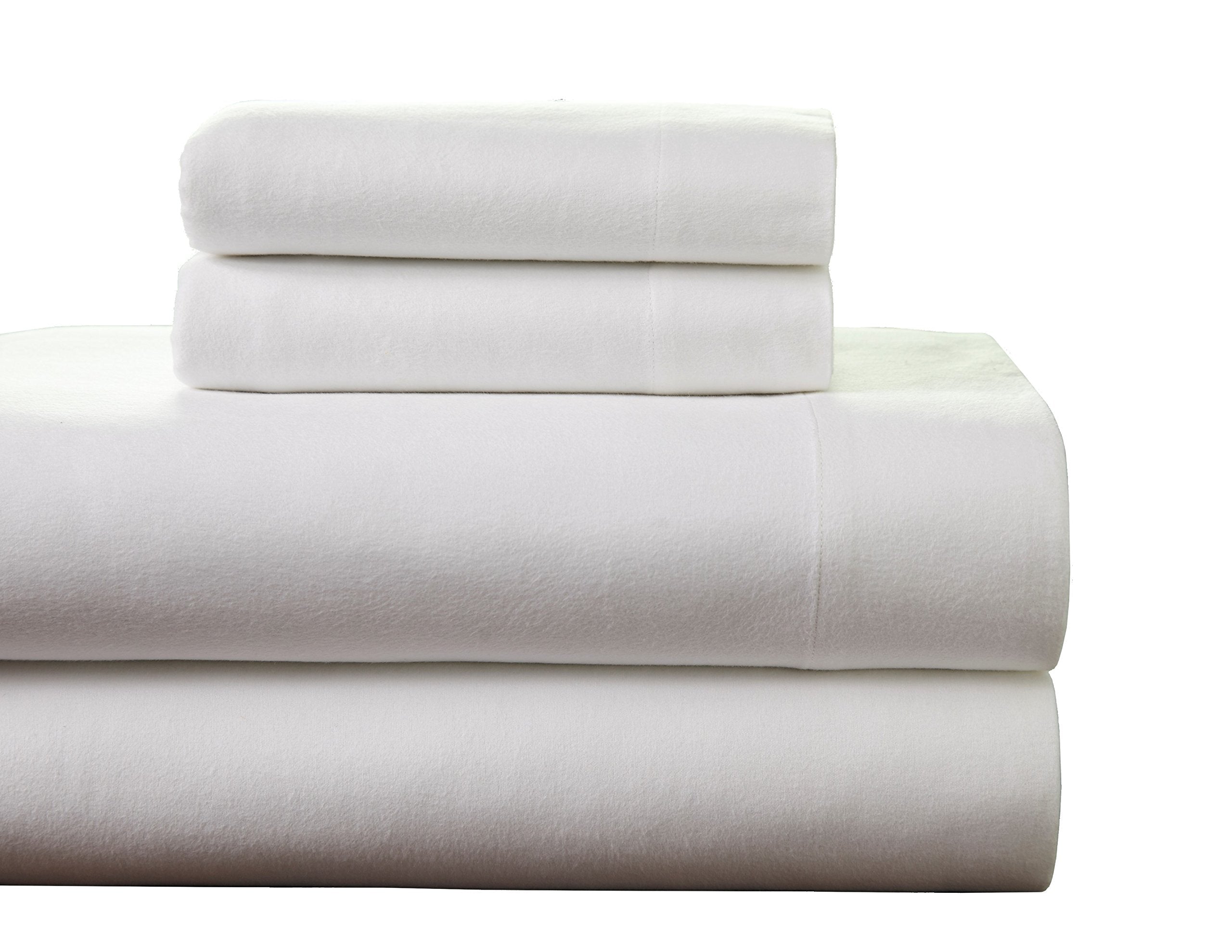 Pointehaven Flannel Deep Pocket Set With Oversized Flat Sheet, Full, White
