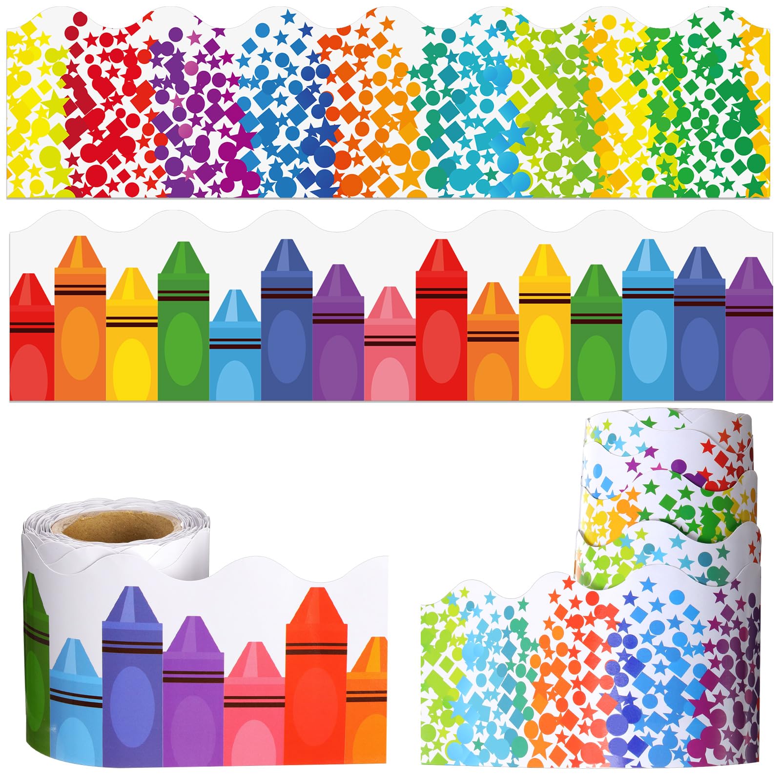 Zonon 2 Pcs 59 Feet Classroom Bulletin Board Borders Boho Elegant Rainbow Border Trim Grid Borders Decorative Wavy Rolled Border