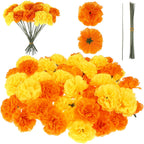 TBoxBo Artificial Marigold Flower Heads Bulk Bunch Fake Halloween with Stems for Party Birthday Diwali Decoration(Gold and Orang