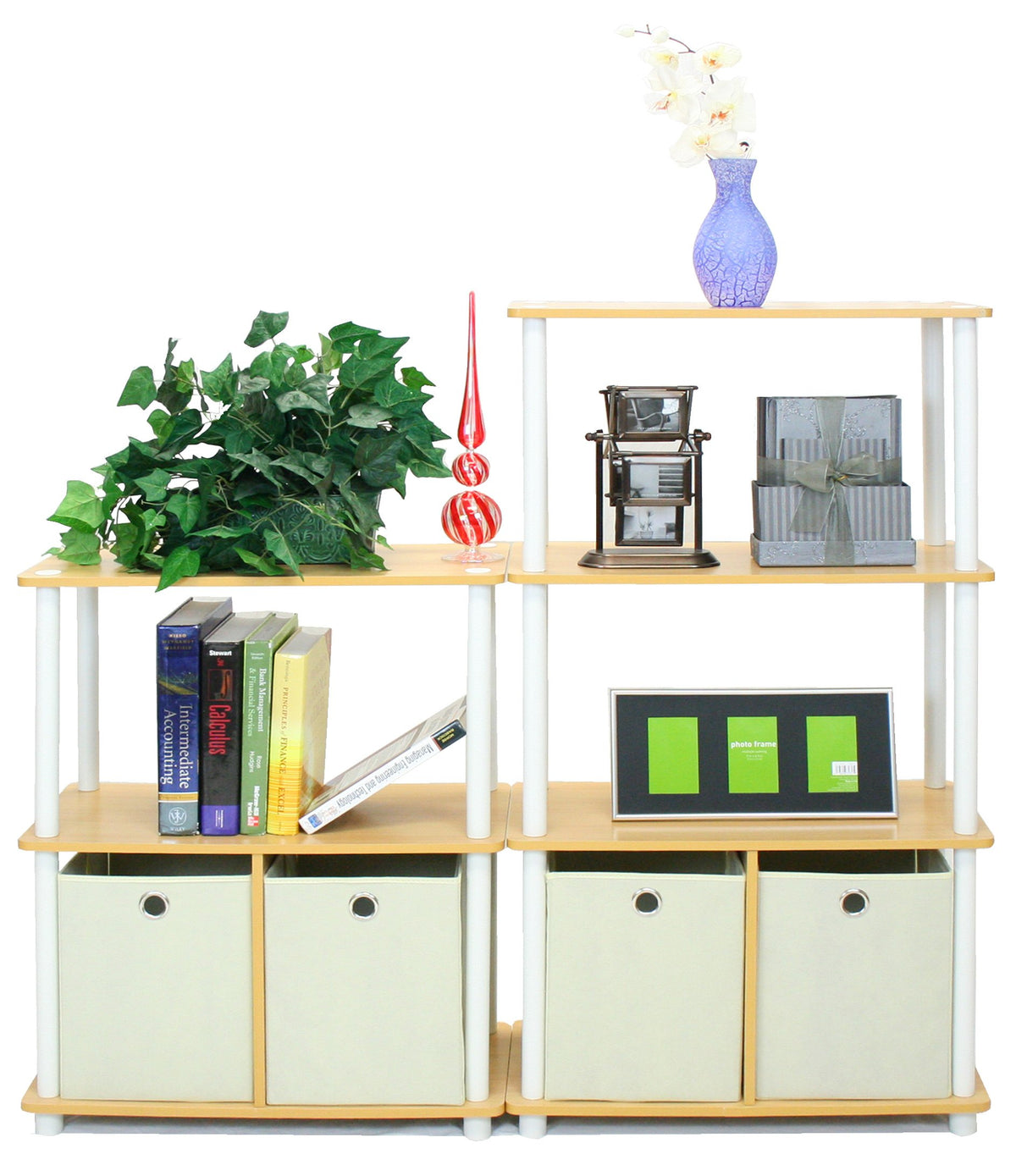 Furinno Go Green 3-Tier 2-Bins Multipurpose Storage Shelf, 2-Pack, Dark Cherry/Black