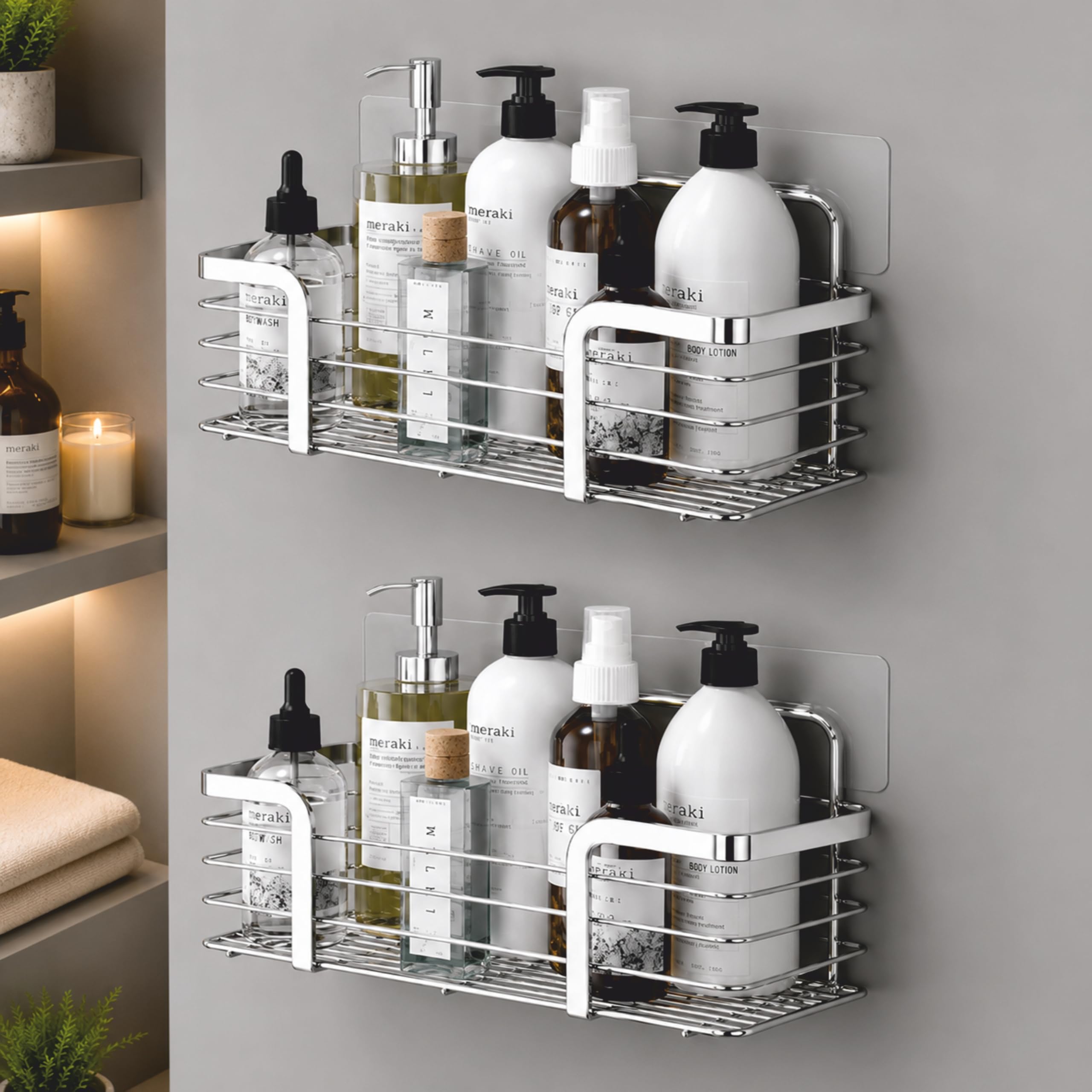 Jialto Self Adhesive Bathroom Shelf/Shower Caddy (2 Pcs) Combo  Sus 304 Stainless Steel Bathroom Organiser Without Drill Multip
