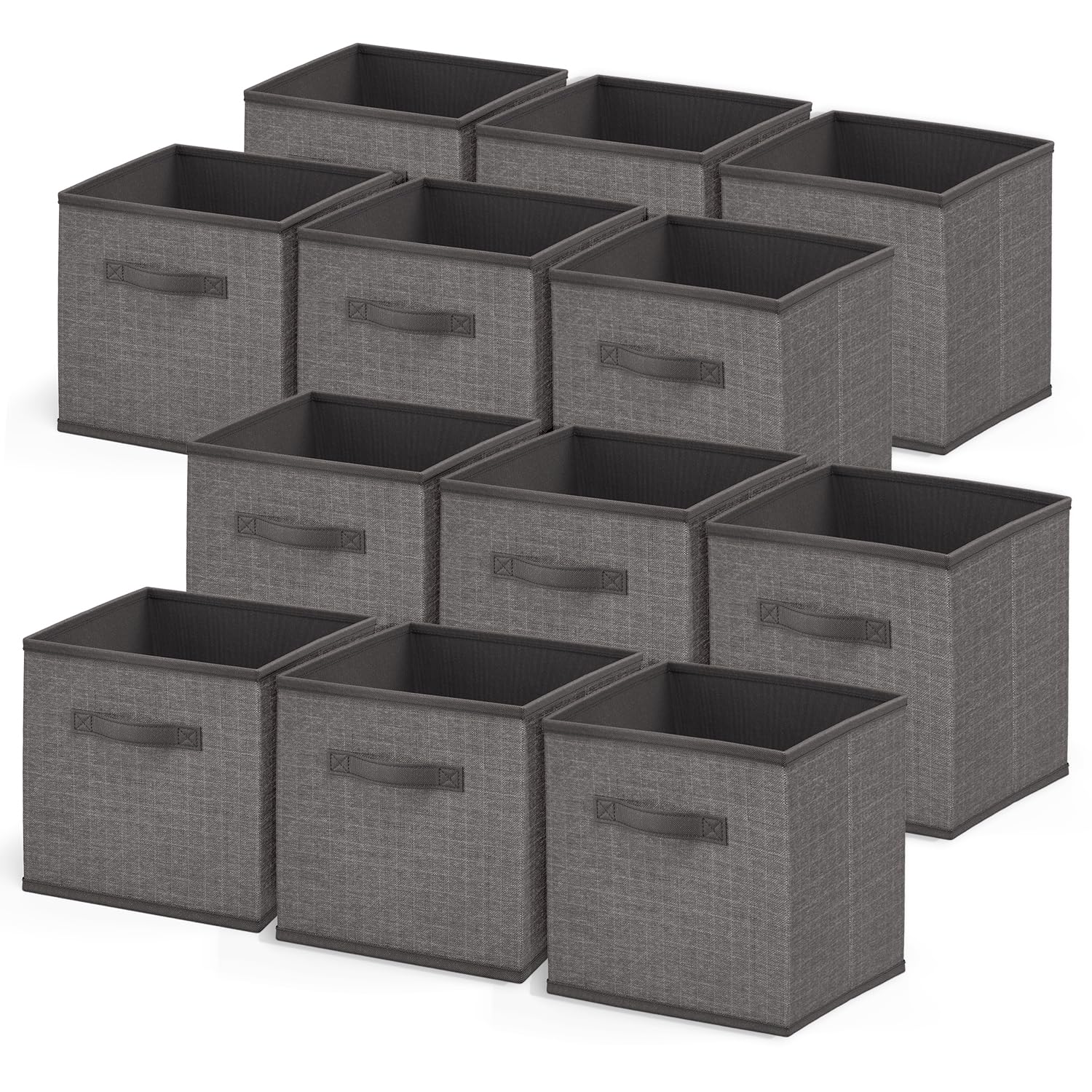 Nestl Cube Storage Organizer - Foldable 12-Cube Fabric Bins With Handles - 11-Inch Grey Closet Baskets for Bedroom, Playroom and