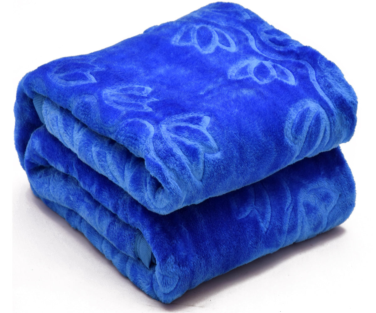 Benavji Mink Floral Embossed Super Soft Ac Bed Velvet For Winter Blanket (Single, Blue)