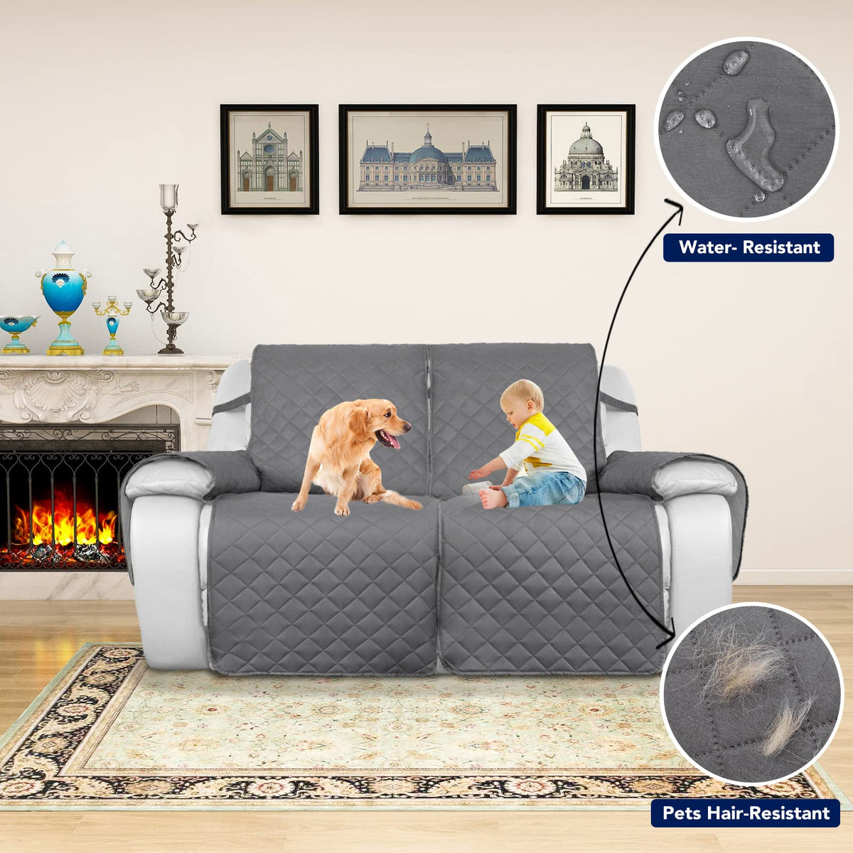 Purefit Water Resistant Reversible Sofa Cover For Reclining Sofa 2 Seat - Non Slip Split Recliner Couch Cover For Double Recline