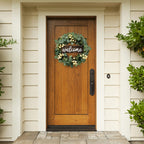 Sggvecsy Green Artificial Eucalyptus Wreath With Welcome Sign 20In Spring Summer Wreath With White Berries For Front Door Wall W