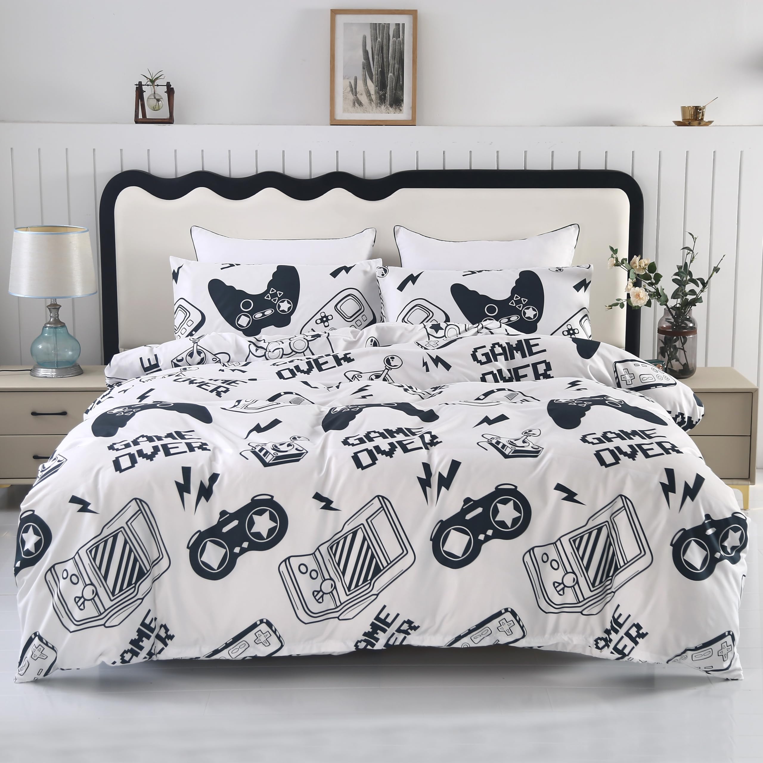Sdiii 3Pcs White Gamer Duvet Cover Set Twin, 1 Duvet Cover And 2 Pillowcase, Kawaii Duvet Cover For Kids Girls Boys And Teens, Z