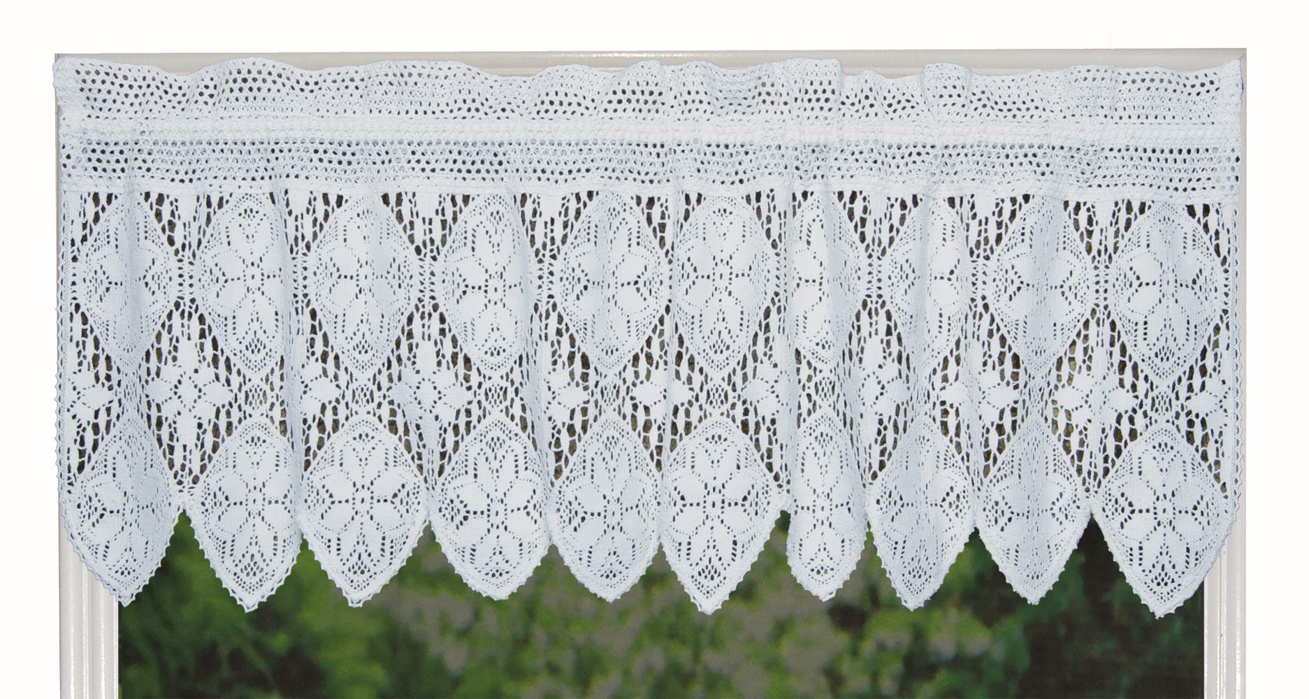 Creative Linens Knitted Crochet Lace Kitchen Curtain Valance White, 100% Cotton