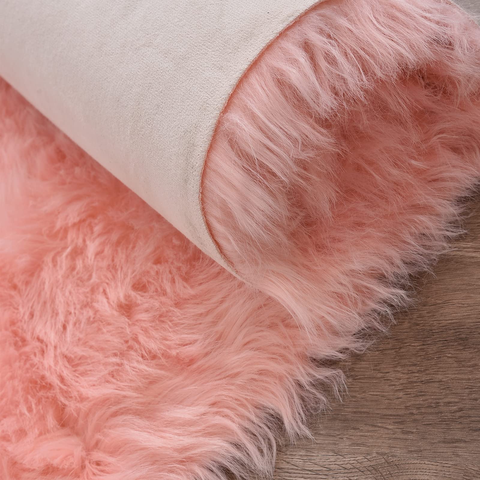 Orinova Pink Washable Fluffy Round Rugs For Bedroom Girls Shag Faux Sheepskin Fuzzy Fur Rugs For Living Room Circle Area Rug For