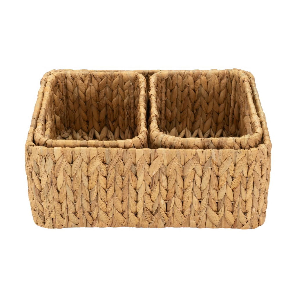 HOMESTEAD Water Hyacinth Storage Baskets, Rectangular Wicker Baskets for Bedroom, Living Room, Bathroom, Shelves - Set of 3
