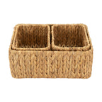 HOMESTEAD Water Hyacinth Storage Baskets, Rectangular Wicker Baskets for Bedroom, Living Room, Bathroom, Shelves - Set of 3