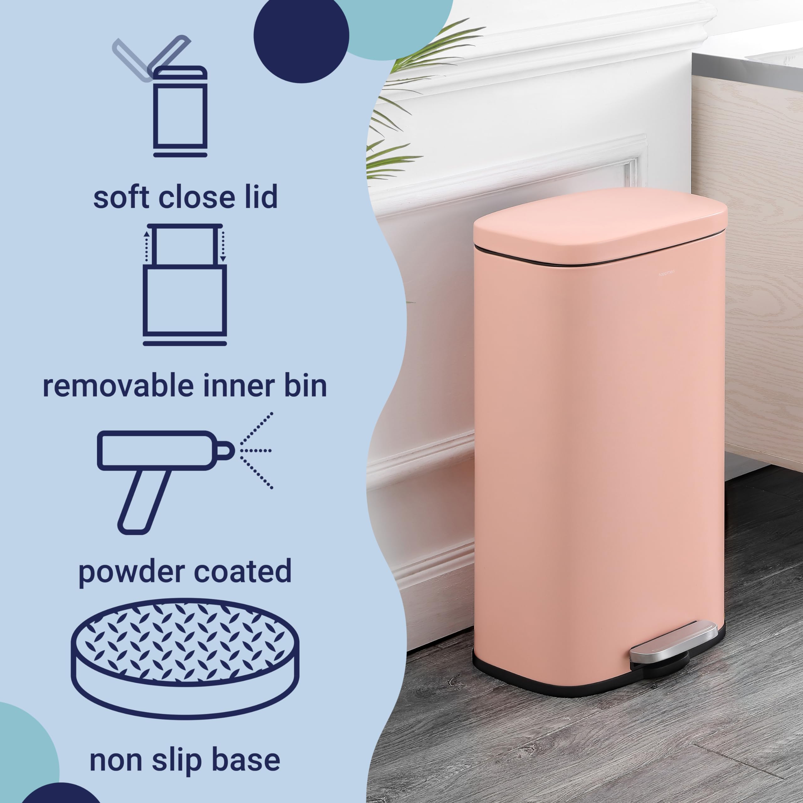 Happimess Hpm1011F Curtis 8-Gallon Step-Open Trash Can, Fingerprint Resistant, Modern, Minimalistic For Home, Kitchen, Laundry R