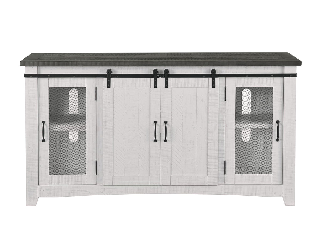 Martin Svensson Home Rustic 65” Solid Wood Tv Stand With Storage, White Stain With Grey Stain Top
