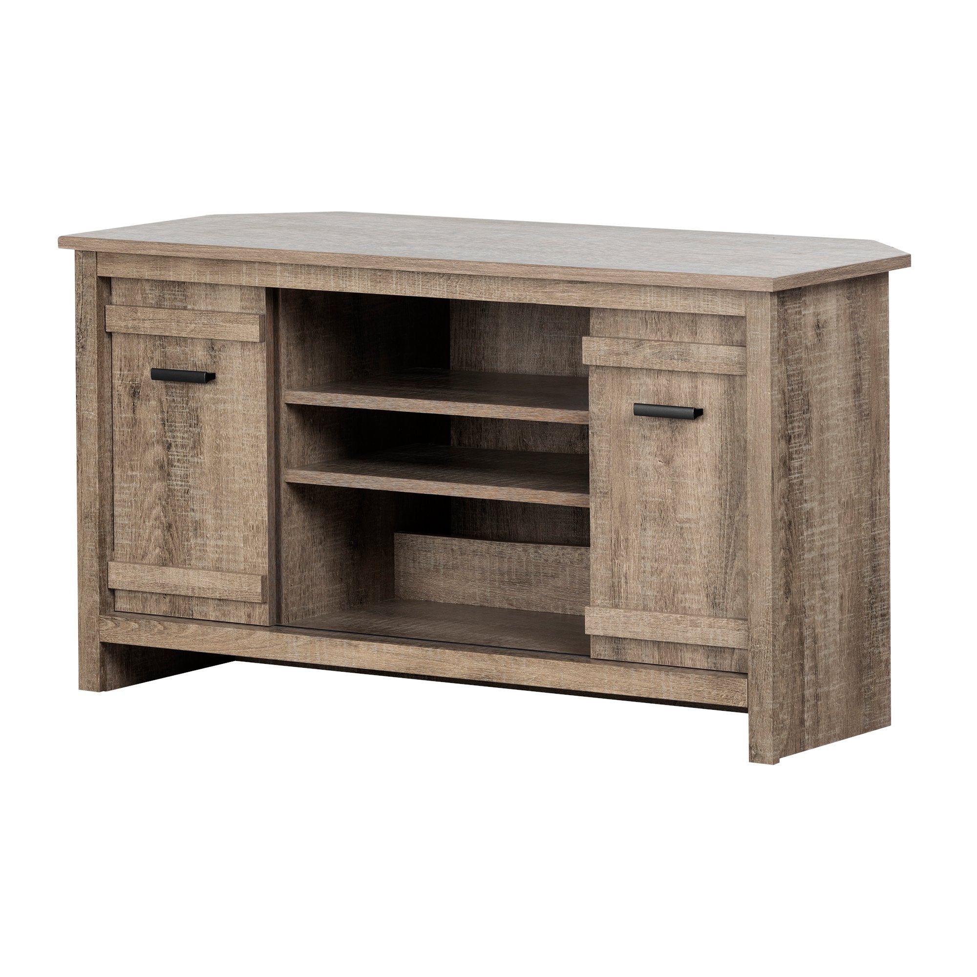 South Shore Exhibit Corner Stand, for TVs up to 42, Weathered Oak
