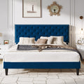SHA CERLIN King Size Velvet Bed Frame with Adjustable Headboard, Diamond Button Tufted and Rivet Decor, No Box Spring Needed, Bl