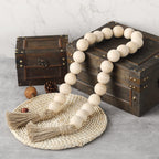 Farmhouse Decor Large Wood Bead Garland 50Inch Long With 1.6'' Diameter Beads, Natural Wooden Beads Decor With Tassels Decorativ