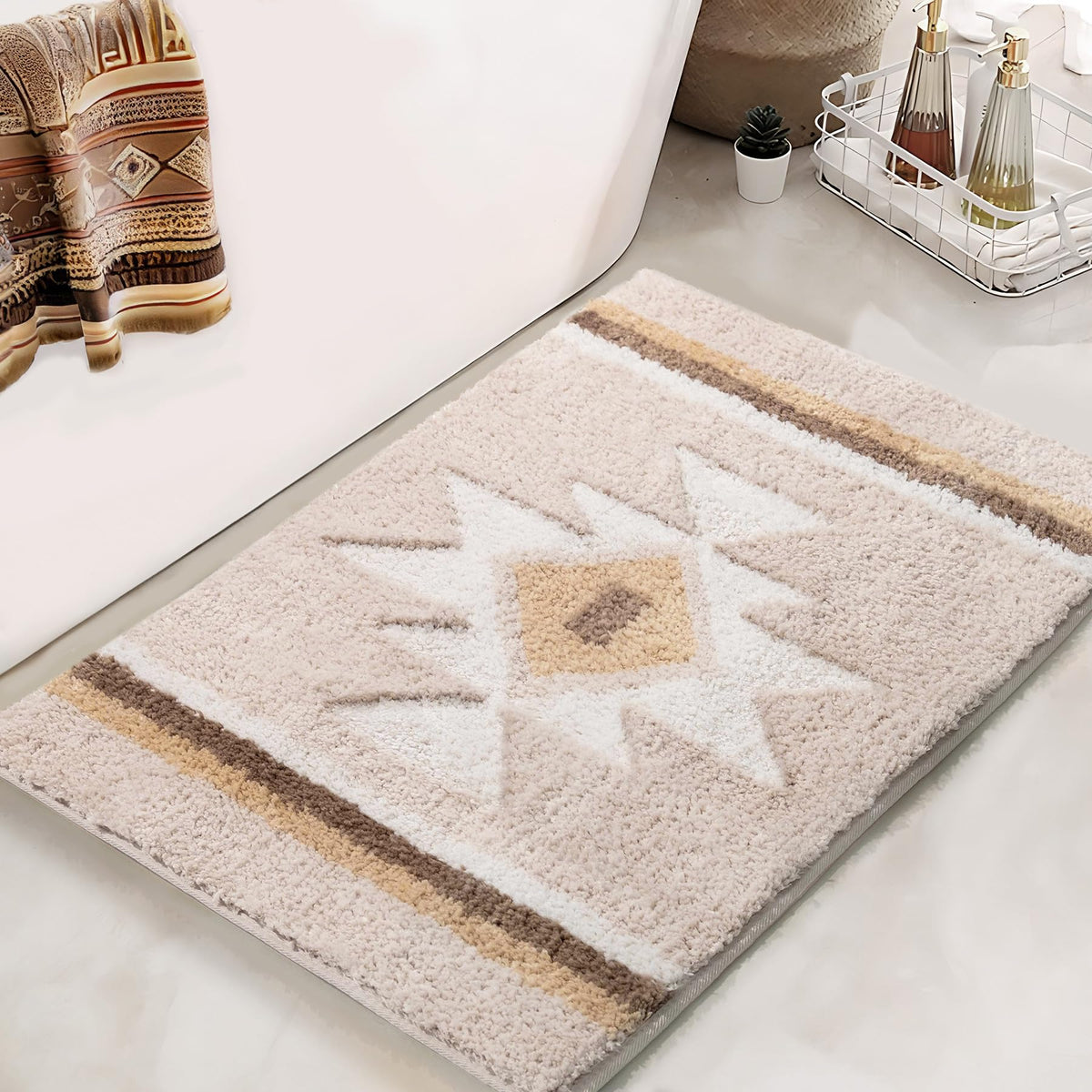 TANVILL Bathroom Rugs Boho Black Bath Mat Non Slip Soft Absorbent Machine Washable Bath Rug Luxury Plush Floor Mat for Bathroom 