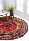 Unique Loom Braided Chindi Collection Area Rug - Layer (8 Round, Multi/ Blue)