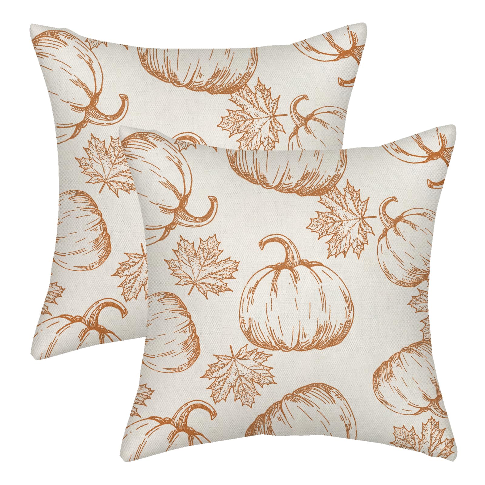 Fall Pillow Covers 16X16 Burnt Orange Pumpkin Decor Throw Pillows Case For Couch Maple Leaves Autumn Harvest Indoor Outdoor Deco