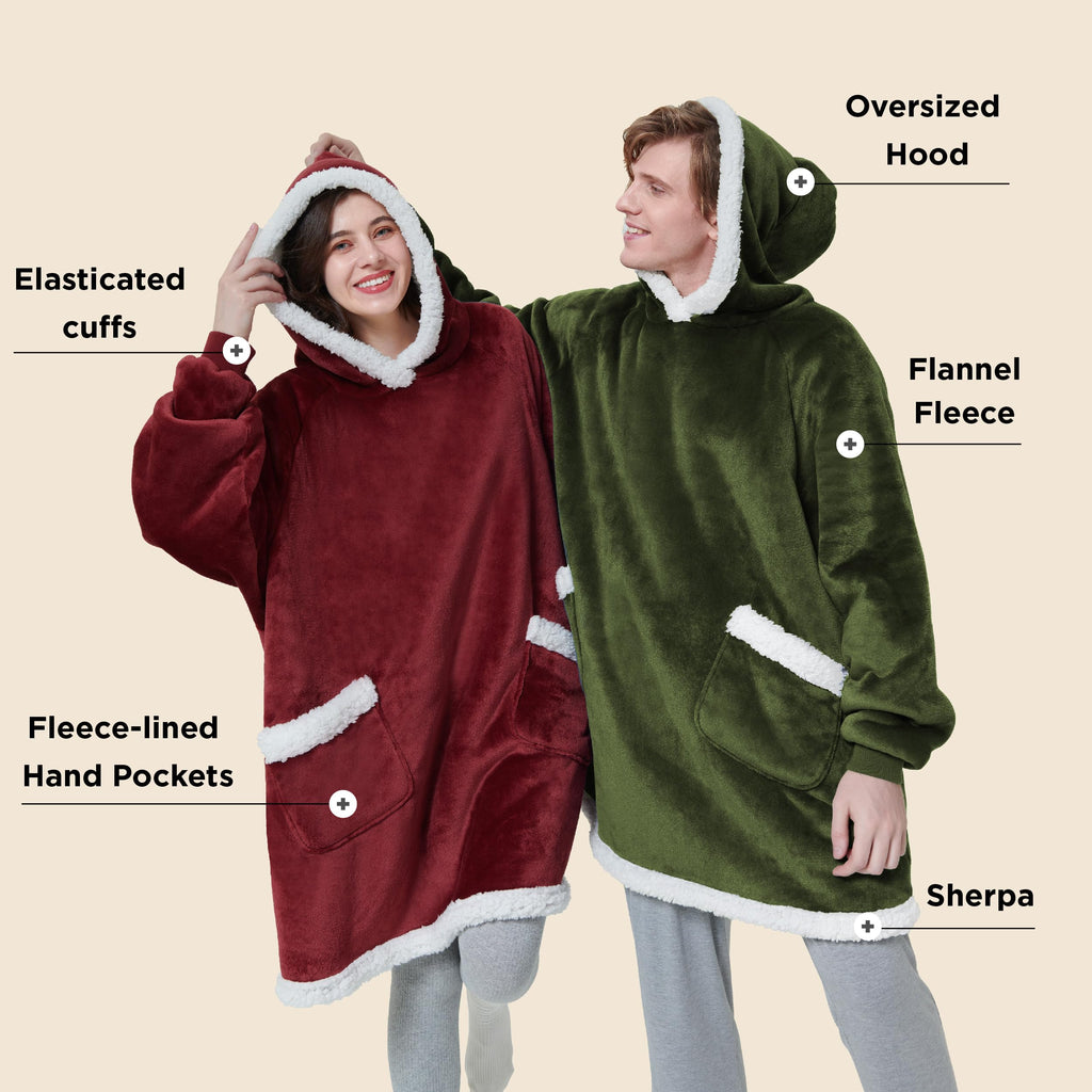 Bedsure Wearable Blanket Hoodie - Sherpa Hooded Blanket As Gifts For Mom Women Girlfriend Kids, Cozy Sweatshirt Blanket, Solid,