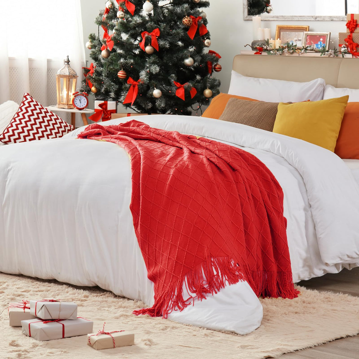 Inhand Christmasthrow Blankets For Couch, Gifts For Women Cozy Home Decor Knit Blanket, Red Lightweight Decorative Blankets And
