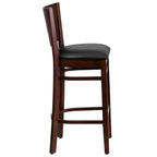 Flash Furniture Lacey Series Solid Back Walnut Wood Restaurant Barstool - Black Vinyl Seat