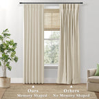 Shineland Beige Blackout Curtains 96 Inches Long For Farmhouse Living Room,Light Blocking Linen Pinch Pleated Shabby Chic Curtains For Bedroom Farm House 2 Panels Set