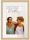 27x40 Natural Wood with White Mat | 30x43 Frame Matted to 27x40 | Display Your Picture Under UV Acrylic Shatter Guard Front, wit