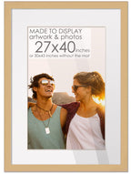 27x40 Natural Wood with White Mat | 30x43 Frame Matted to 27x40 | Display Your Picture Under UV Acrylic Shatter Guard Front, wit