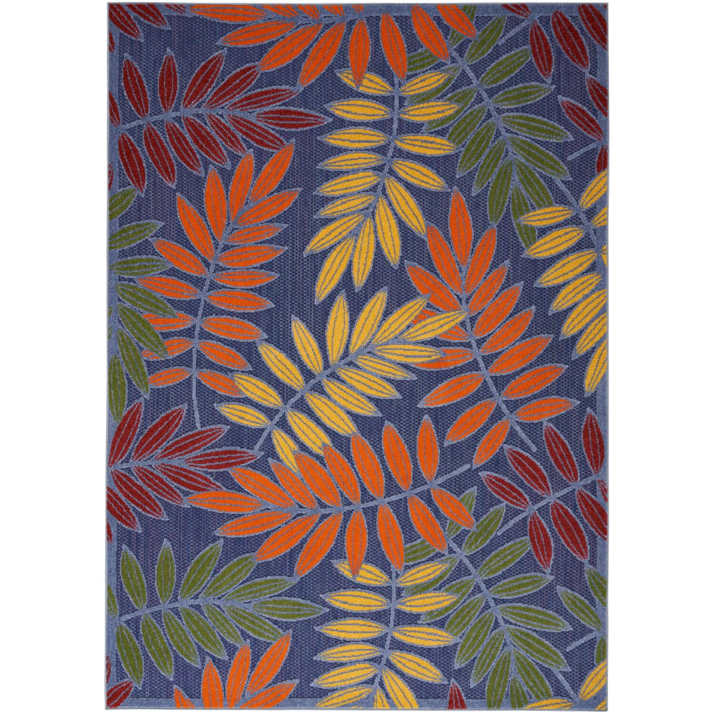 Nourison Aloha Indoor/Outdoor Navy Multicolor 5'3' X 7'5' Area Rug, Easy Cleaning, Non Shedding, Bed Room, Living Room, Dining Room, Backyard, Deck, Patio (5X7)
