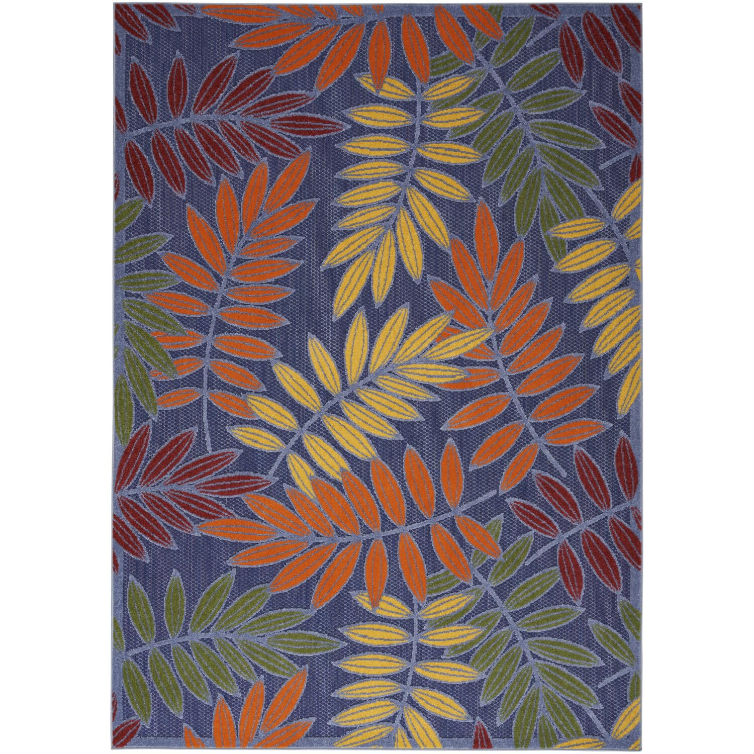 Nourison Aloha Indoor/Outdoor Navy Multicolor 5'3' X 7'5' Area Rug, Easy Cleaning, Non Shedding, Bed Room, Living Room, Dining Room, Backyard, Deck, Patio (5X7)