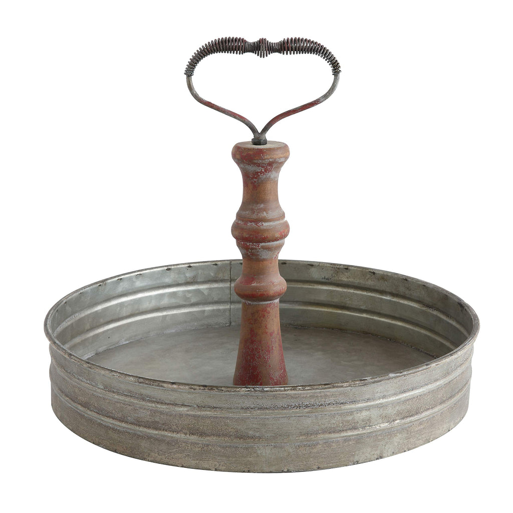 Creative Co-Op Distressed Single Tier Tin Tray With Handle
