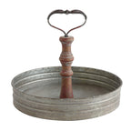 Creative Co-Op Distressed Single Tier Tin Tray With Handle