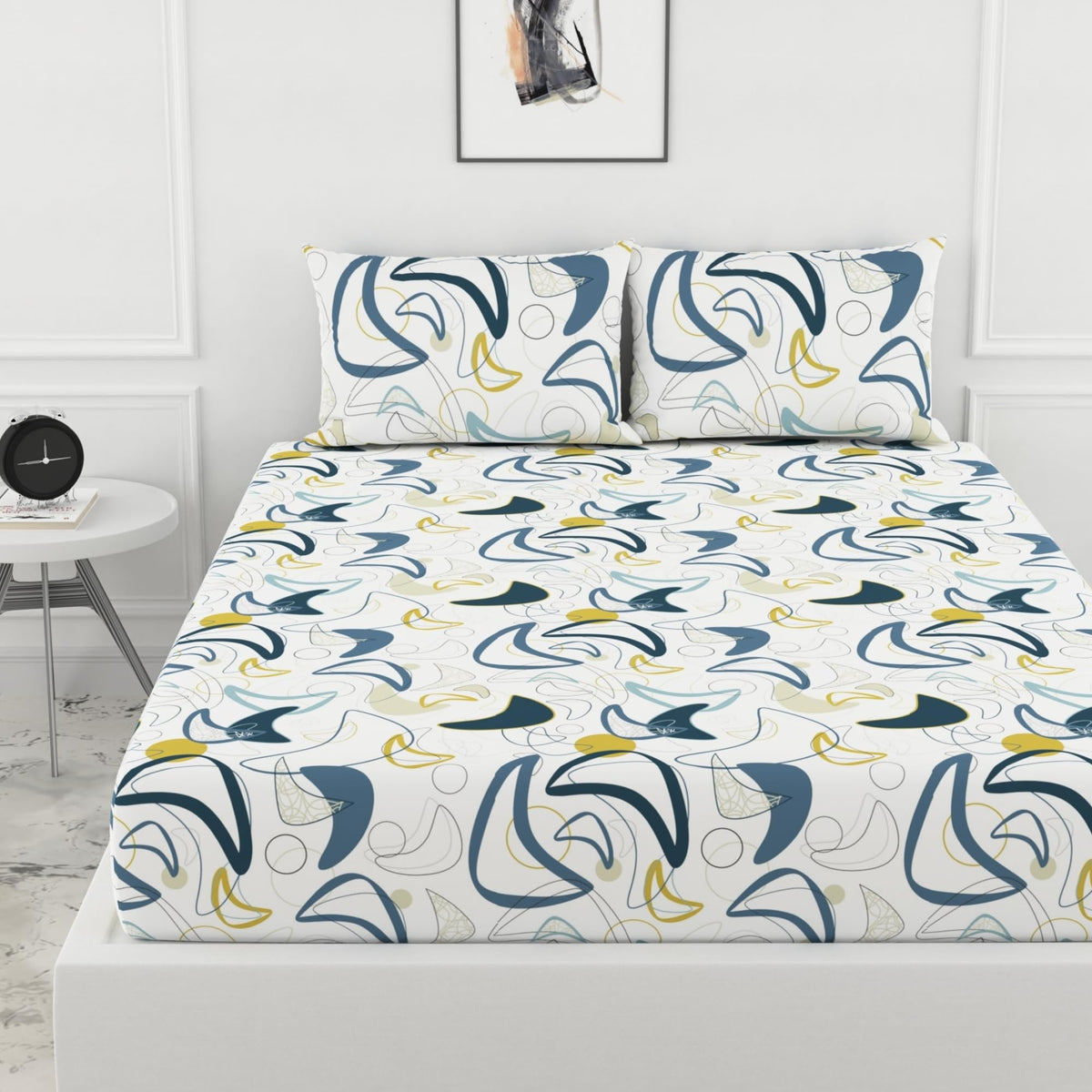 Loreto  A Quality Linen Brand 144 Tc 100% Cotton Elastic Fitted Bedsheets Double Bed With 2 Pillow Cover All Around Elastic Fit