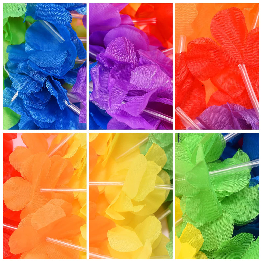 Hananona 100 Pcs Hawaii Leis Colorful Flower Garland Hawaiian Luau Party Neck Loop, Rainbow Luau Leis Necklaces For Hula Leis Da