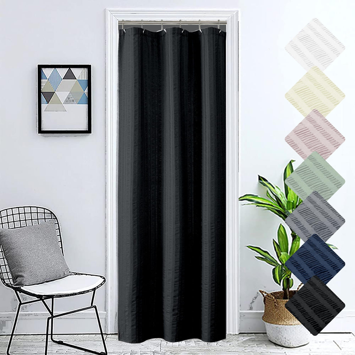 Aiyufeng Moga Fabric Black Shower Curtain 36 X 72 Inches Bath Stall Size, Hotel Quality, Washable, Black Spa Bathroom Curtains,