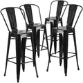 4 Pk. 30 High Black Metal Indoor-Outdoor Barstool with Back