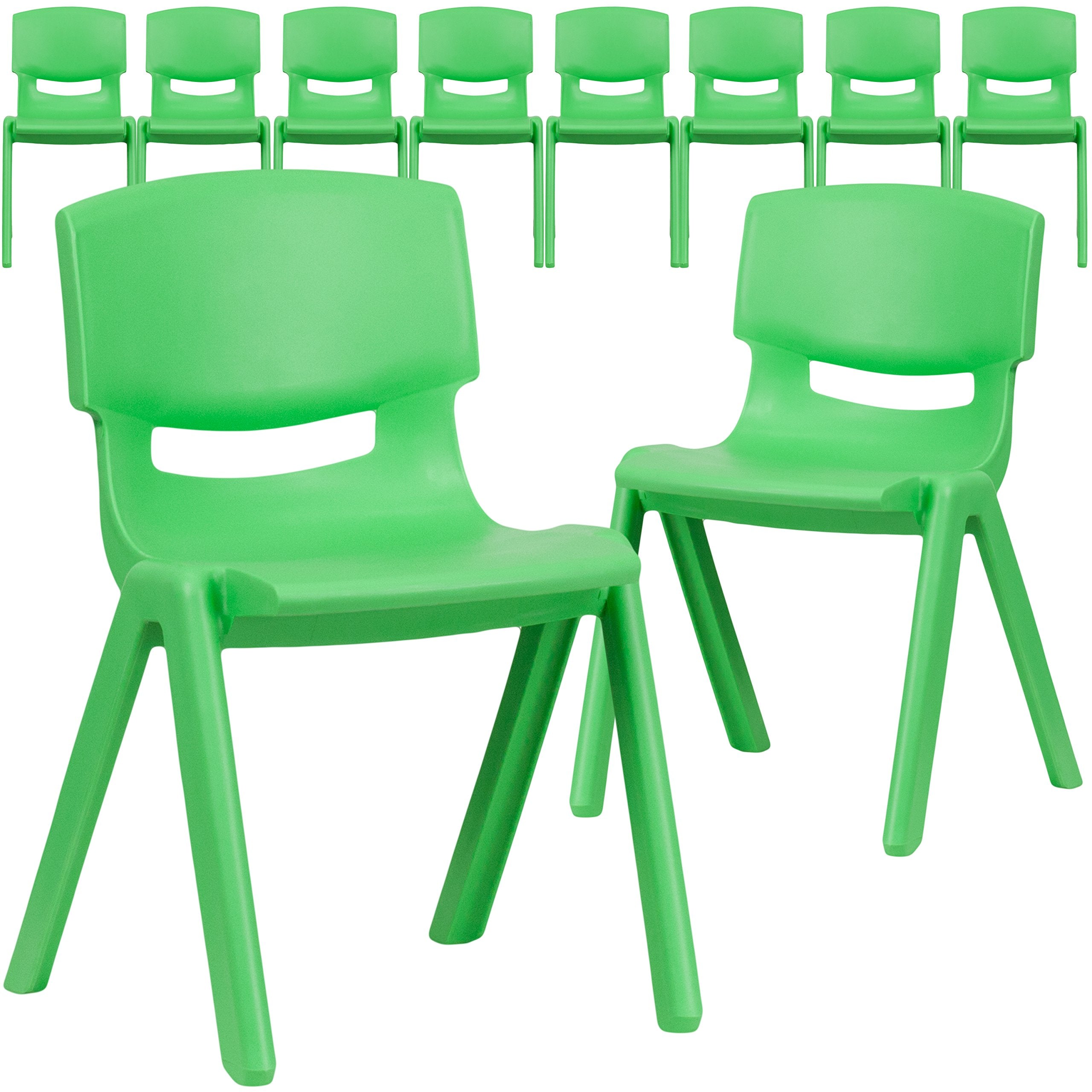 10 Pk. Green Plastic Stackable School Chair with 13.25 Seat Height