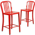 2 Pk. 24 High Red Metal Indoor-Outdoor Counter Height Stool