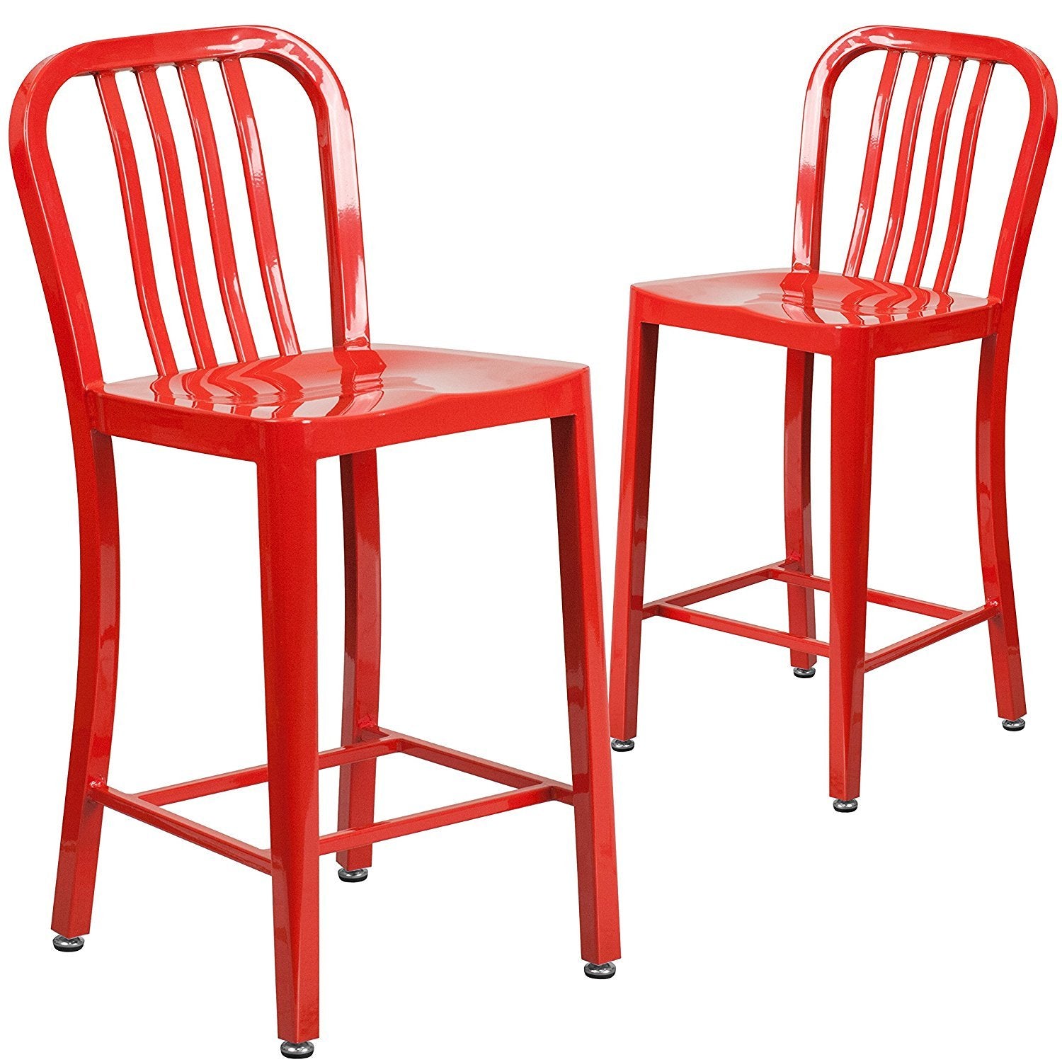 2 Pk. 24 High Red Metal Indoor-Outdoor Counter Height Stool