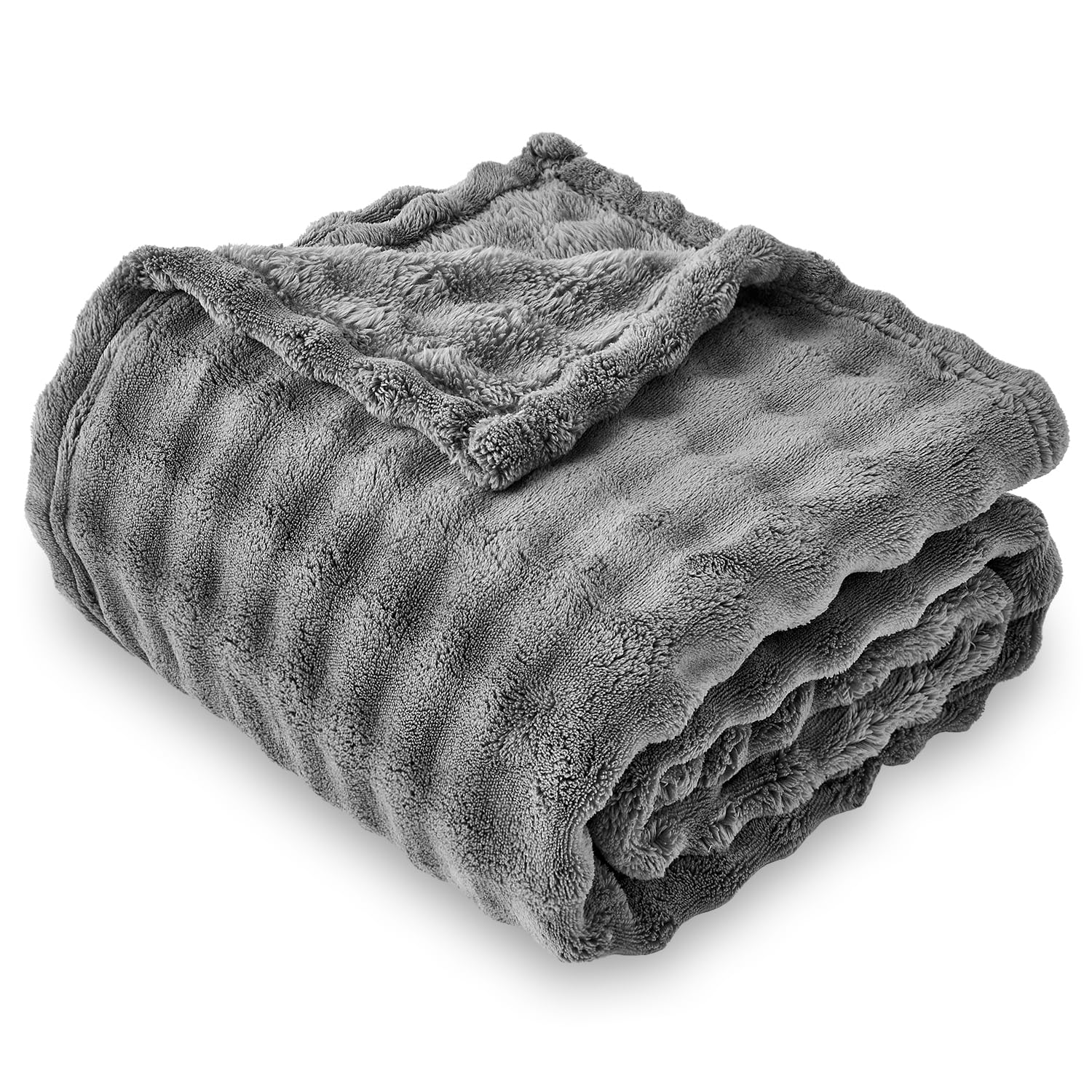 Sochow Grey Bubble Fleece Blanket For Couch, Super Soft Cozy Cute Throw Blanket For Women, Decorative Fuzzy Flannel Blanket, 50