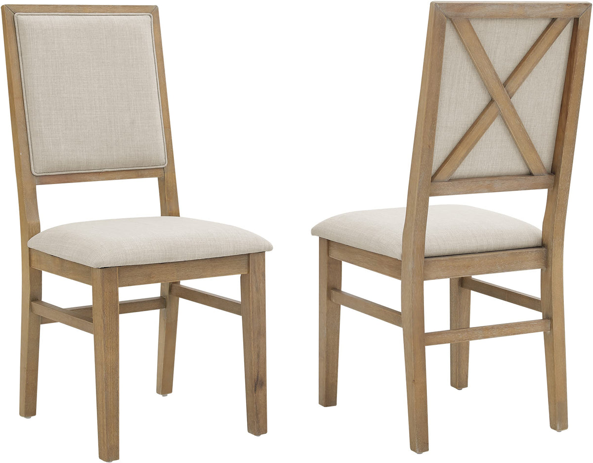 Crosley Furniture Joanna Modern Farmhouse Upholstered Wood Back Dining Chairs Set of 2, Rustic Brown/Creme