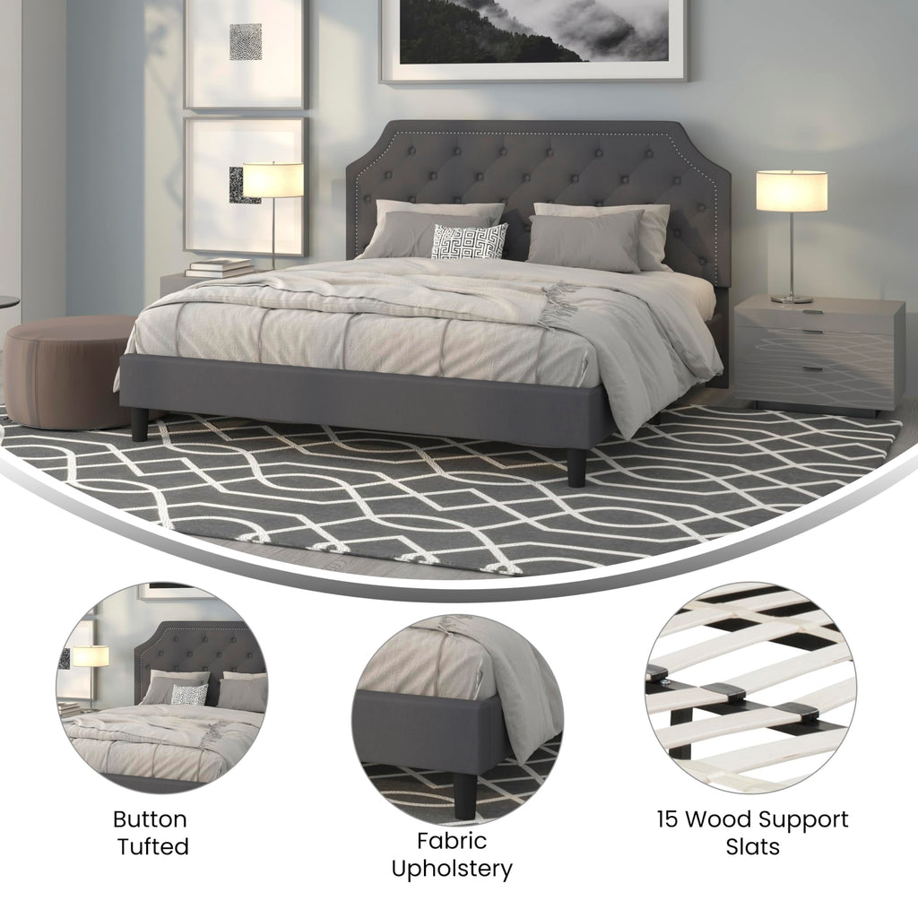 Flash Furniture Brighton King Size Tufted Upholstered Platform Bed In Dark Gray Fabric