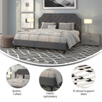 Flash Furniture Brighton King Size Tufted Upholstered Platform Bed In Dark Gray Fabric