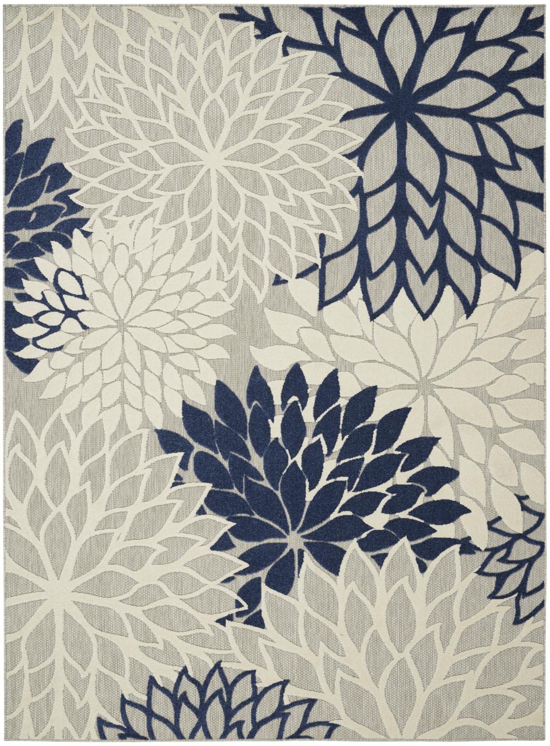Nourison Aloha Indoor/Outdoor Floral Ivory/Navy 9'6' X 13' Area Rug, (10' X 13')