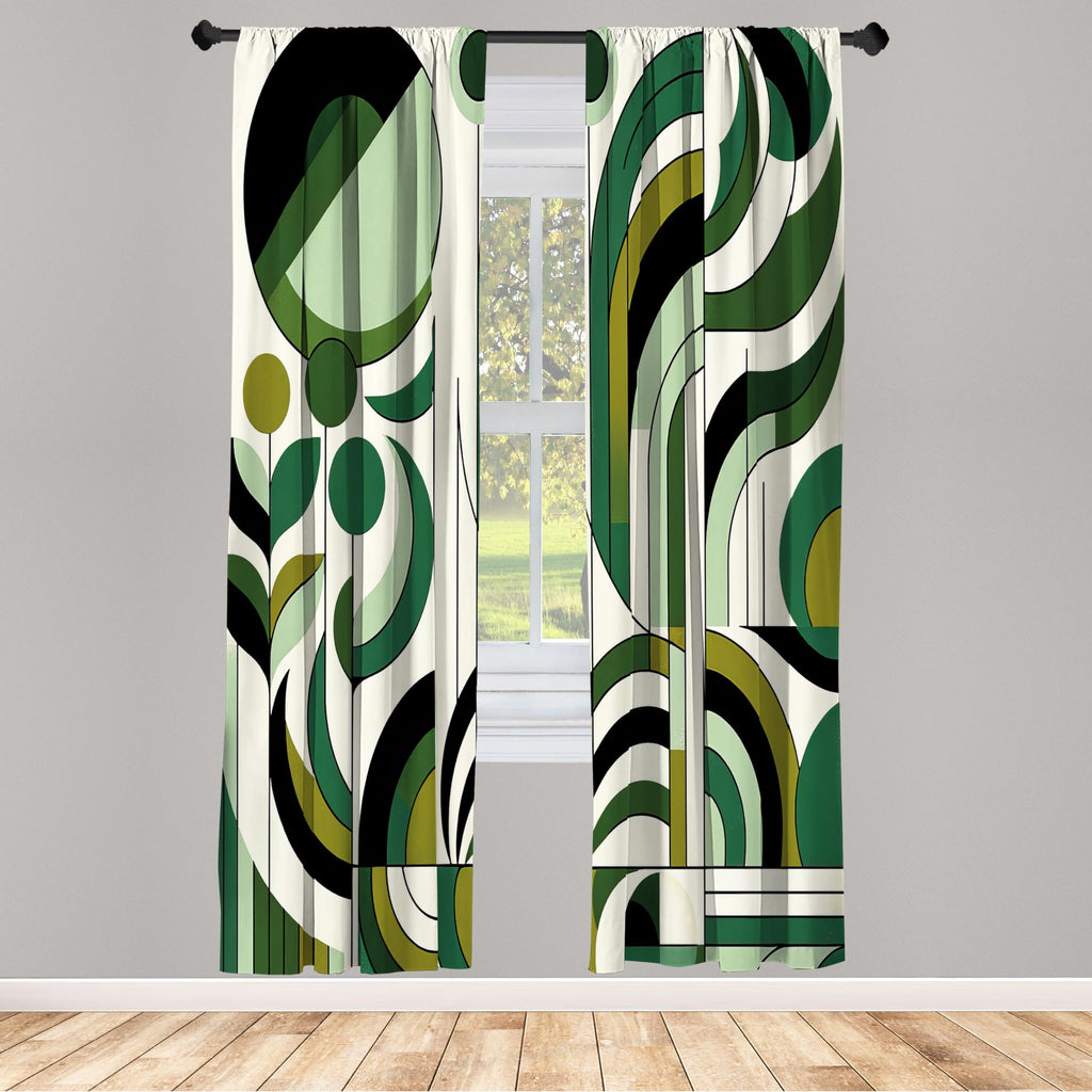 Ambesonne Mid Century Modern Window Curtains, Leafy Atmosphere Abstract Designed Roundy Branches Swirls Boho, Lightweight Decora