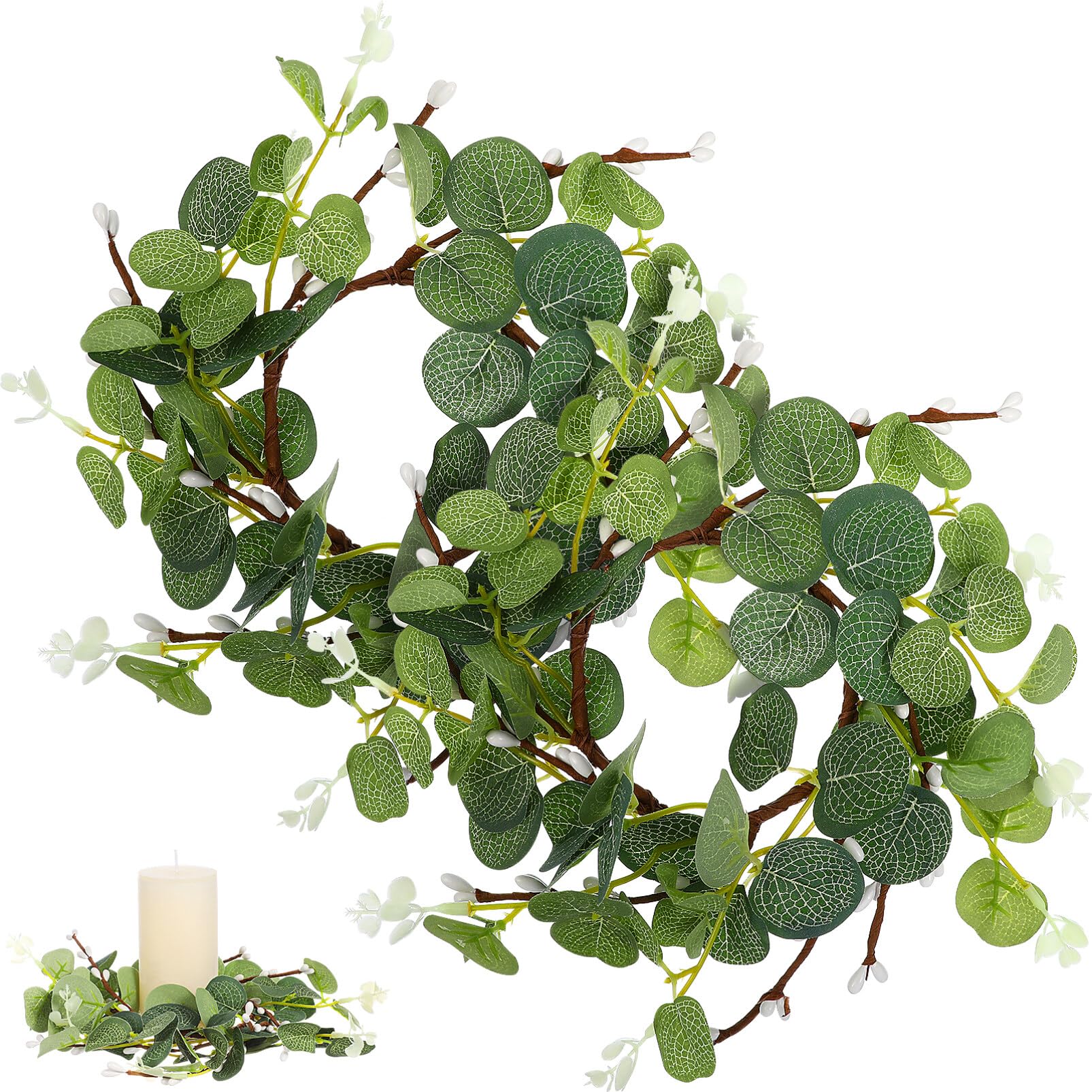 Operitacx 2pcs Easter Candle Ring Wreaths Artificial Eucalyptus Leaves Wreaths Farmhouse Candle Wreaths Greenery Wreath Spring W
