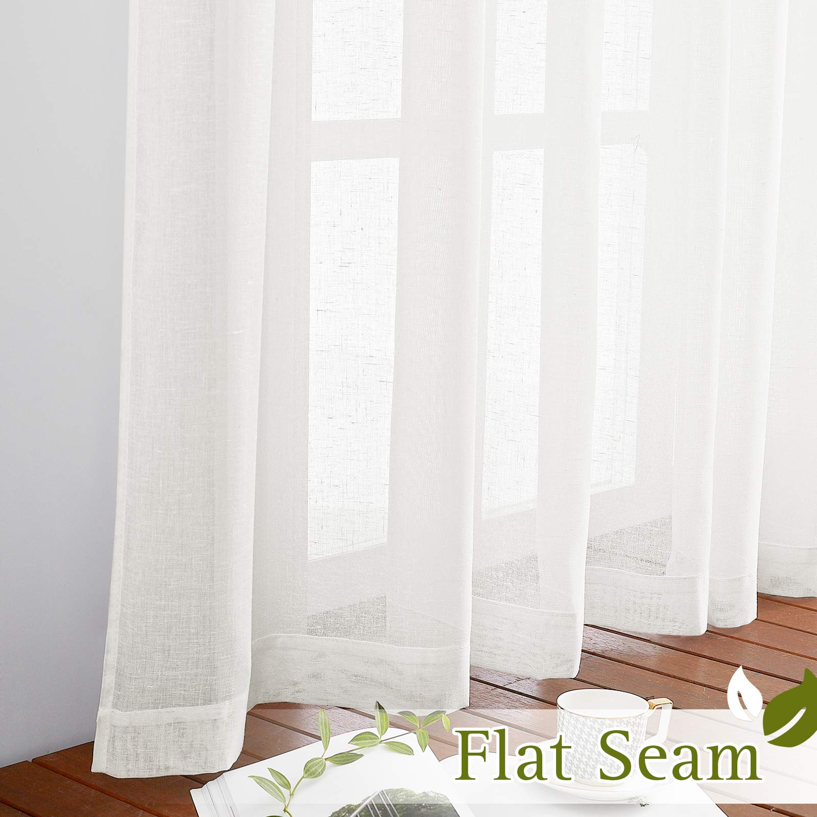 Nicetown Thick Linen Sheer Curtains For Privacy Protection, Grommet Rustic Flax Window Treatment Semi Sheer Drapes With Light Pe